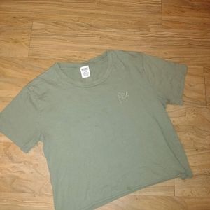 PINK by Victoria's Secret Ladies Crop Top Size Medium Green With Spell Out